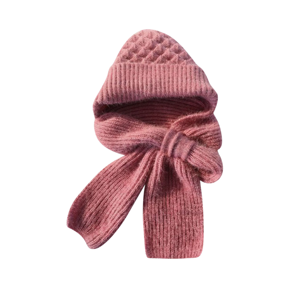 Windproof Knitted Hooded Hat with integrated Scarf and Ear Protection