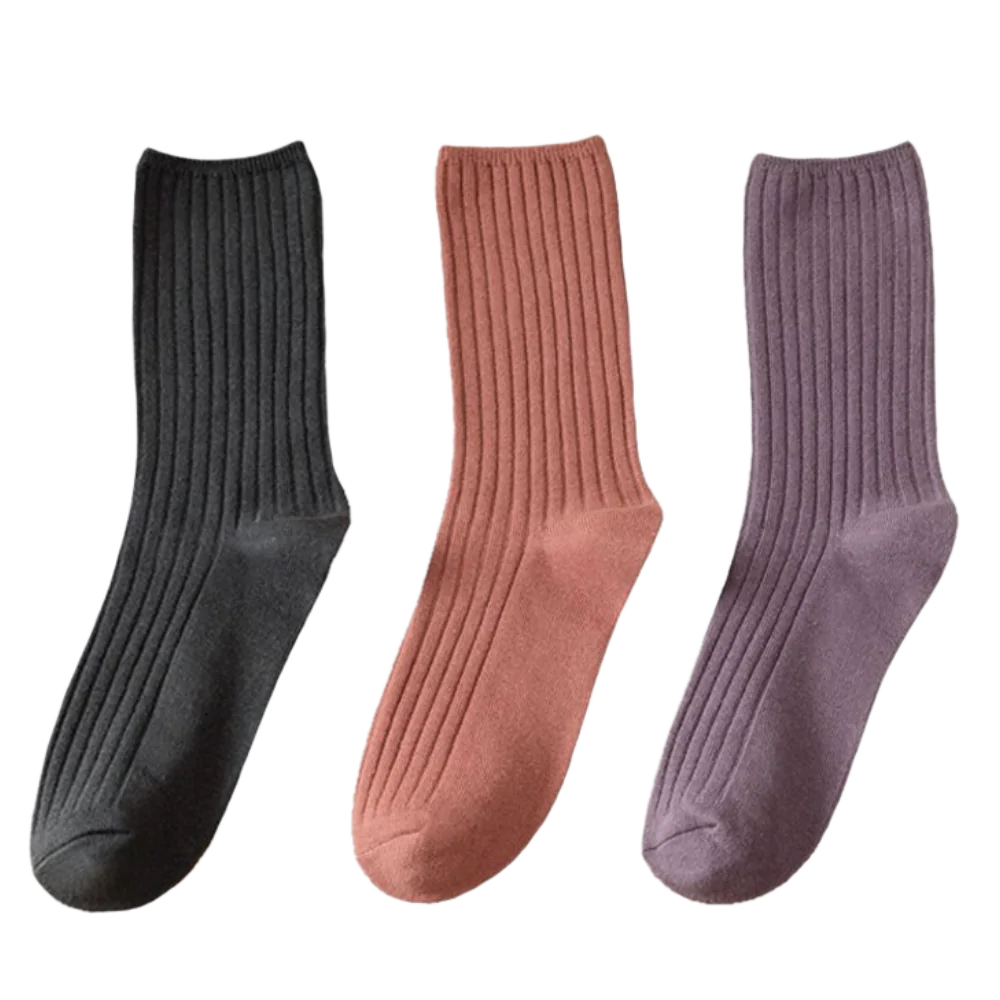3 Pairs Ribbed Cotton Socks for Women